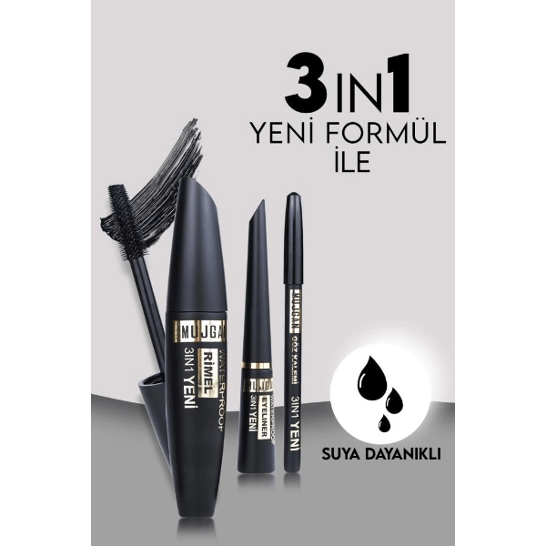 3'ü 1 Arada Göz Makyajı Seti - Eyeliner, Maskara, Kalem