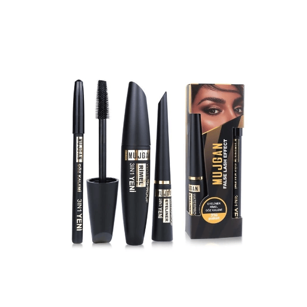 3'ü 1 Arada Göz Makyajı Seti - Eyeliner, Maskara, Kalem