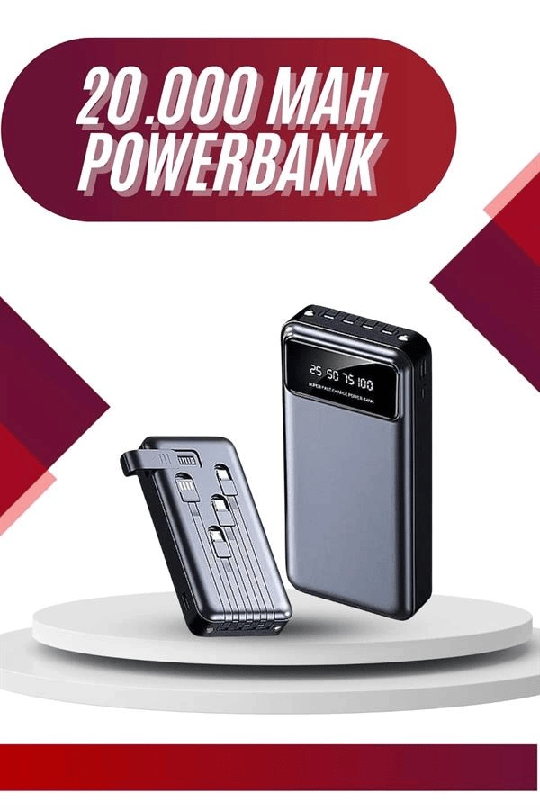 4 Çıkışlı 20.000 Mah Powerbank Uzun Pil Ömürlü Taşınabilir