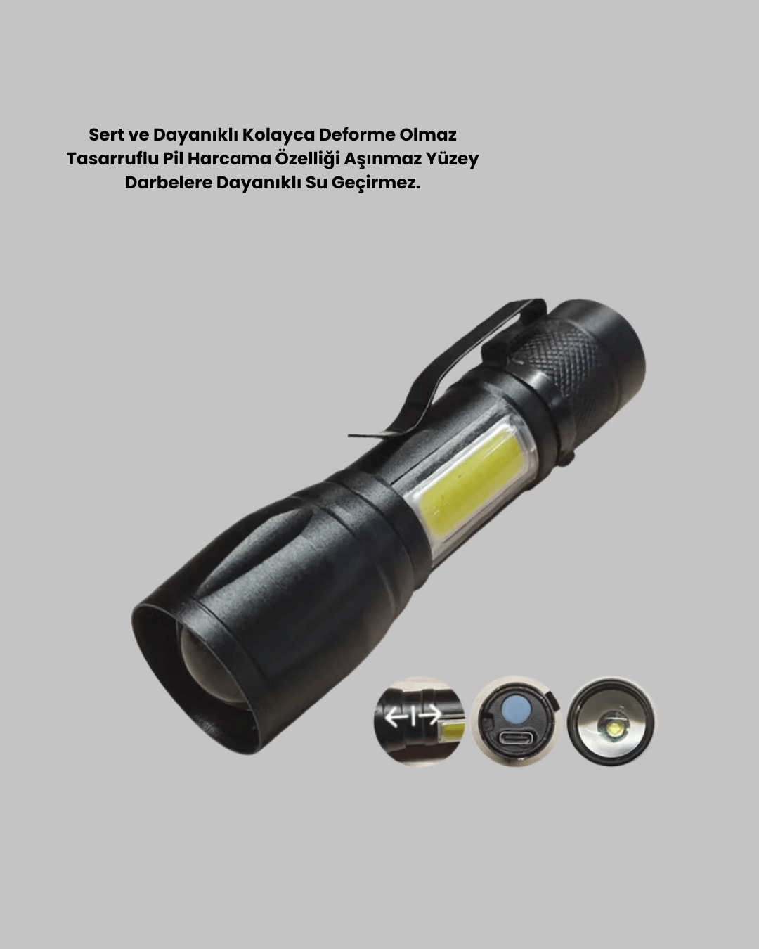 4 Mod Şarjlı Işıldak | Ultra Güçlü Cree LED | Su Geçirmez Alüminyum Gövde