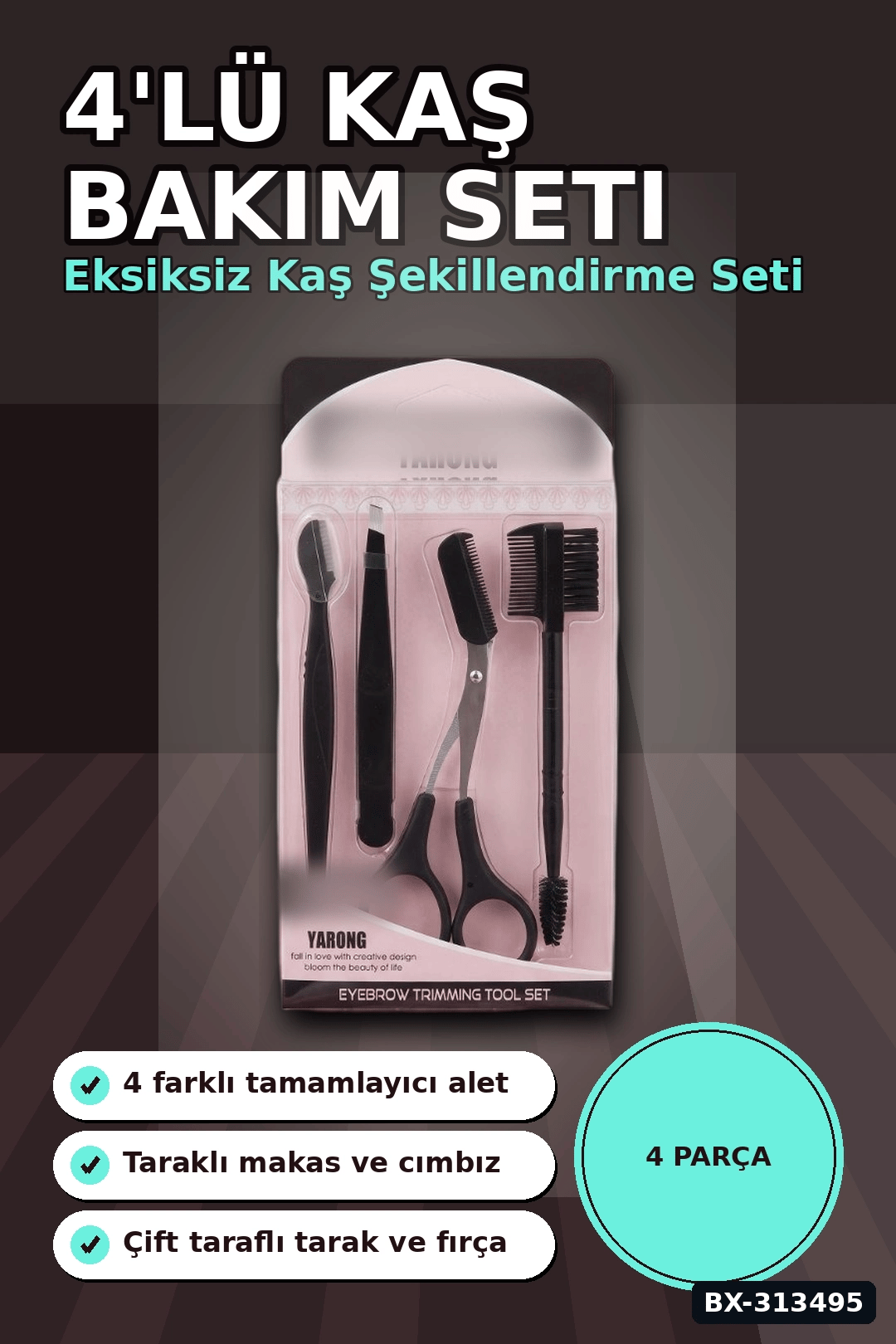 4 Parcali Hassas Kas Bakim Seti Cimbiz Makas Sekillendirme Bicagi Ve Tarak Fircasi BX-313495