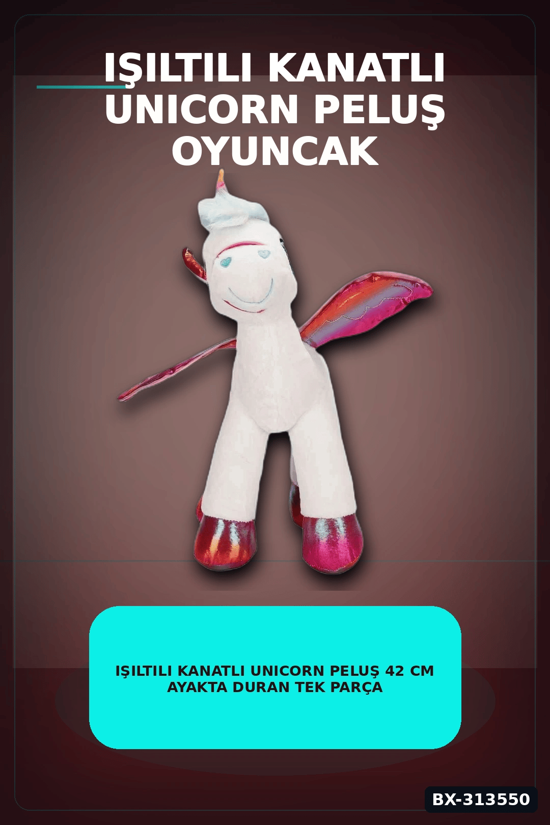 42 Cm Yumuşak Peluş Kanatlı Unicorn At Figürü Rengarenk Hediye Peluş Oyuncak BX-313550