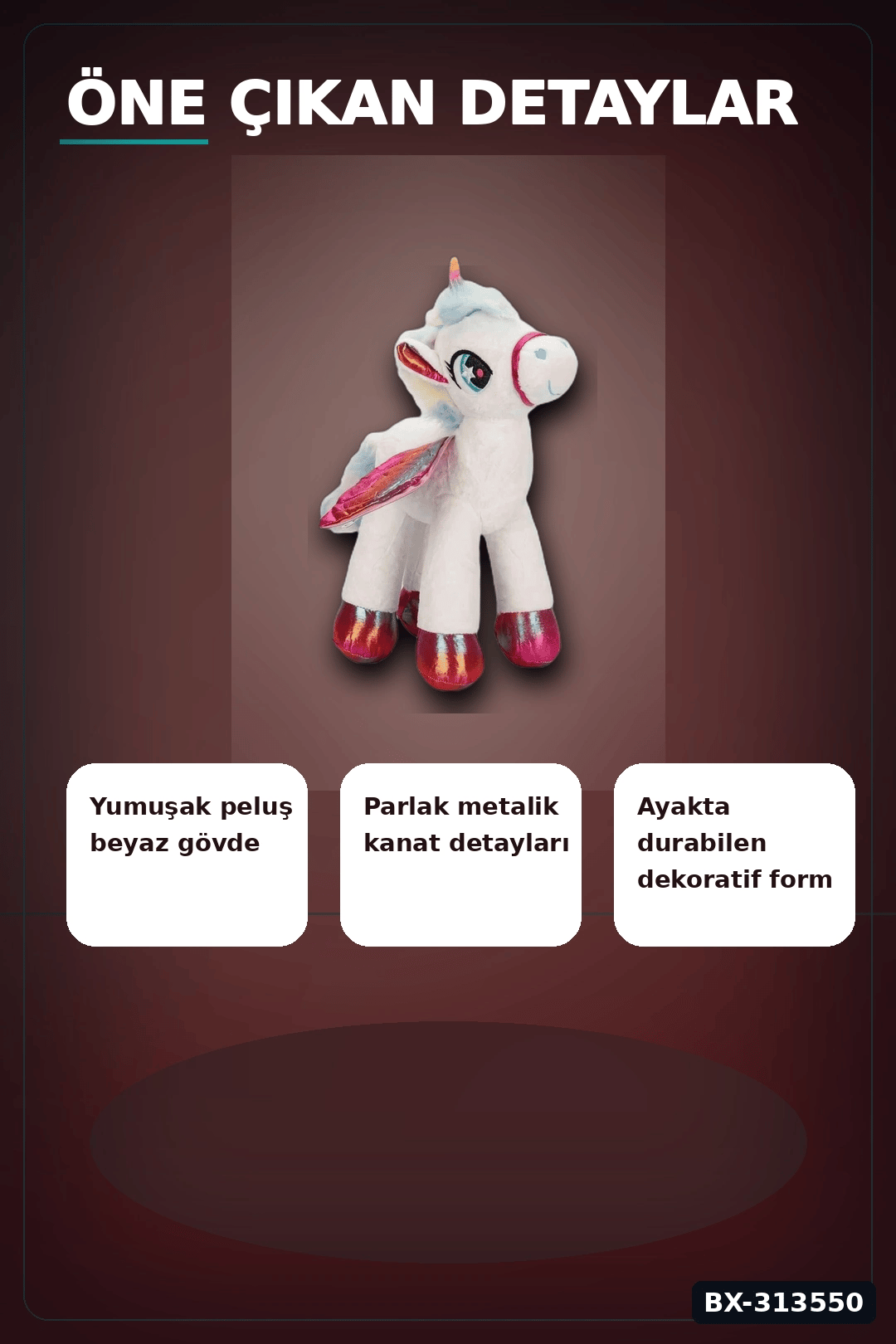 42 Cm Yumuşak Peluş Kanatlı Unicorn At Figürü Rengarenk Hediye Peluş Oyuncak BX-313550