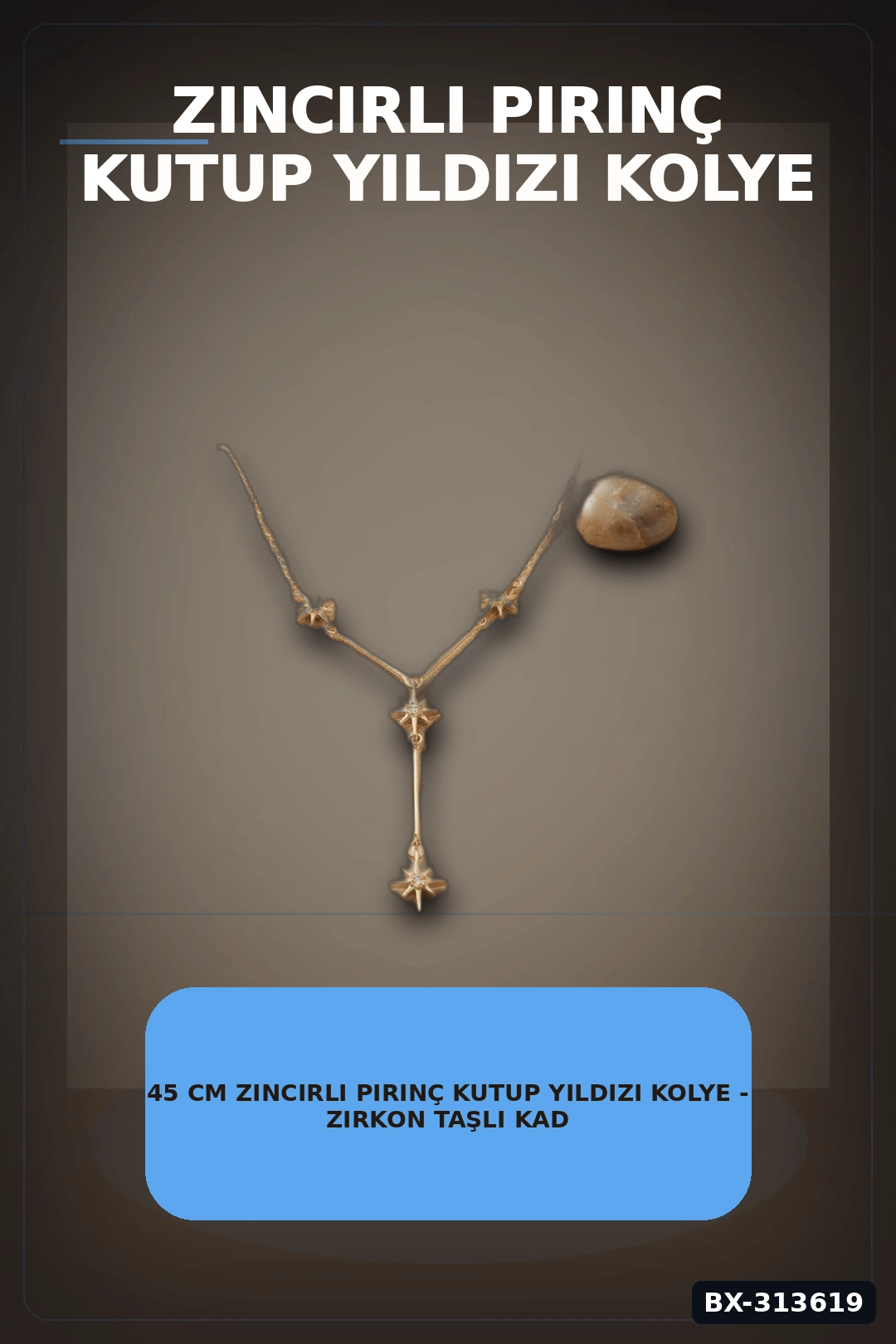45 Cm Zincirli Pirinç Kutup Yıldızı Kolye - Zirkon Taşlı Kadın Bijuteri Takı BX-313619