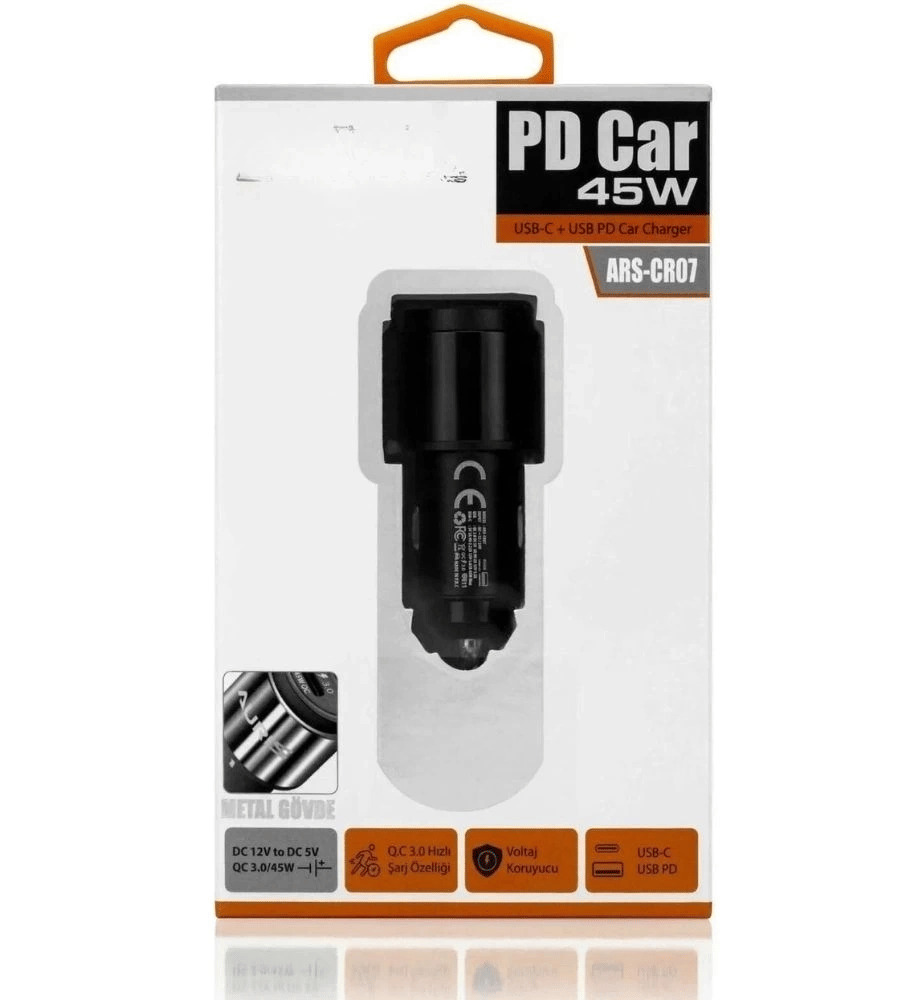 45W PD USB Oto Şarj Kafa Hızlı Şarj Çakmaklık Adaptörü, USB-C ve USB-A Çıkışlı, iPhone ve Android Uyumlu