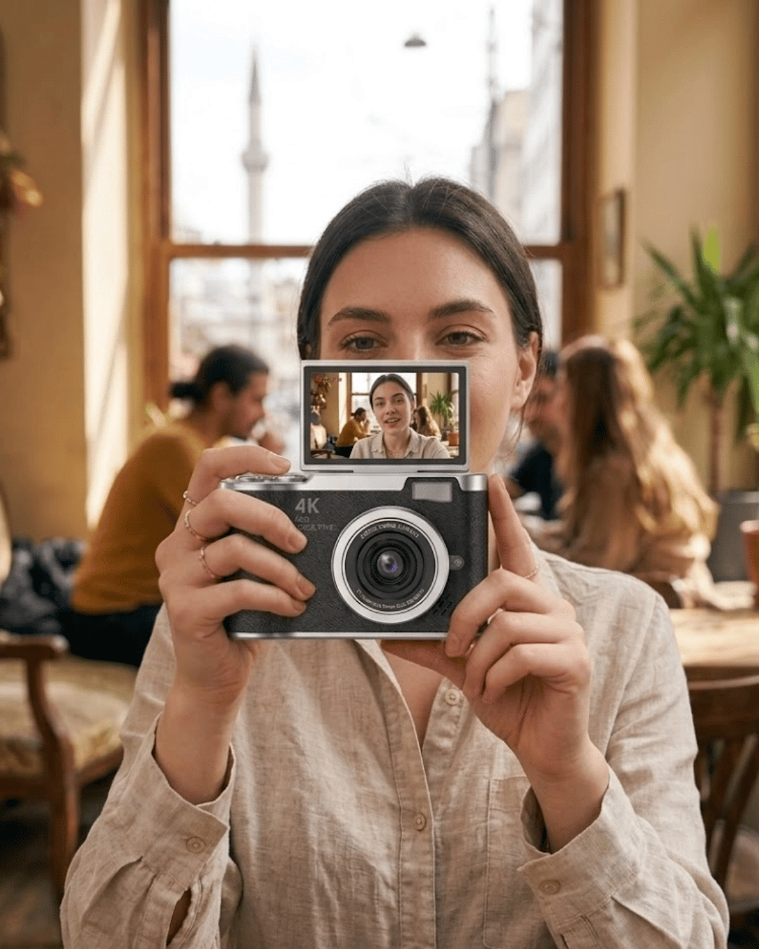 48 MP Kompakt Dijital Kamera 4K Video 8X Zoom ve Flip Ekran Selfie Vlog Uyumlu