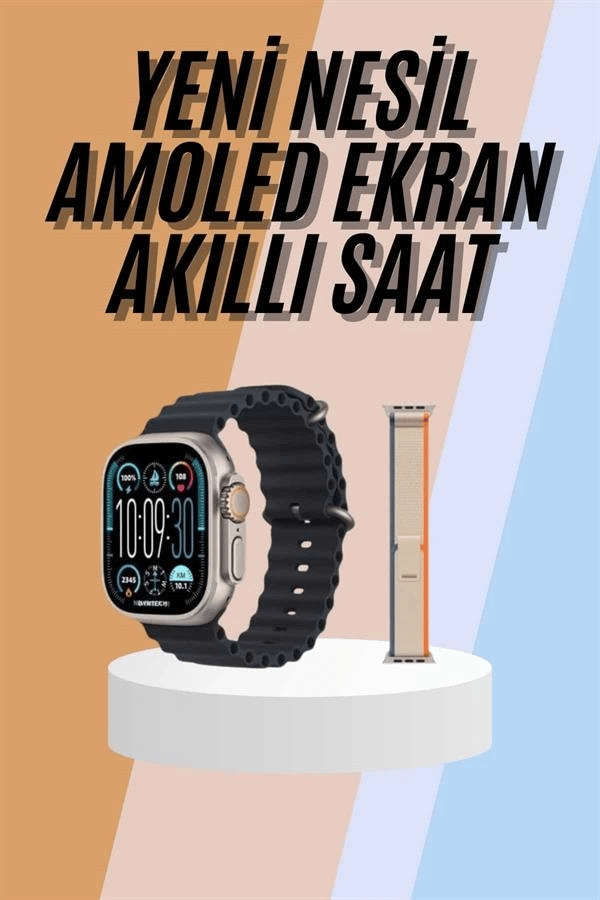 49mm Akıllı Saat Amoled Ekranlı Kadın Erkek Kol Saati Plastik Kordon