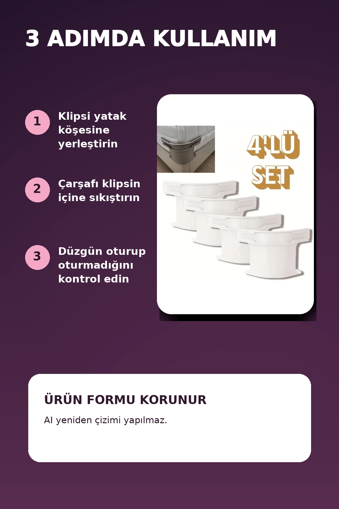 4'lü Beyaz Plastik Yatak Çarşaf Sabitleyici Klips Seti