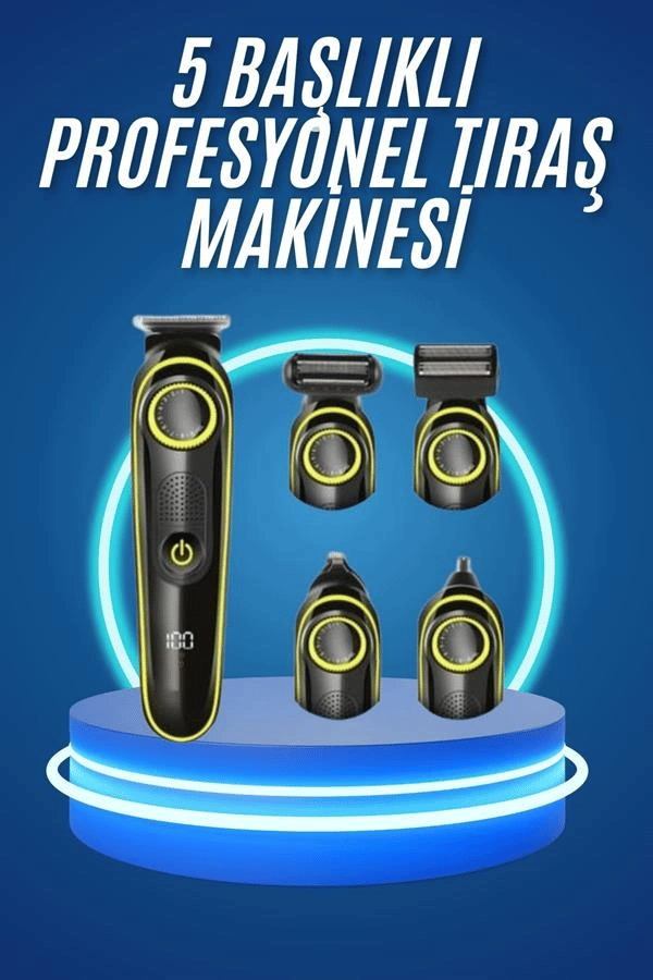 5 Başlıklı Şarjlı Tıraş Makinesi Kablosuz Saç Sakal Burun Tıraşına Uygun