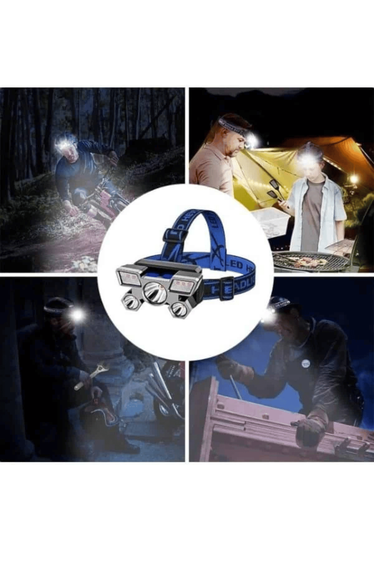 5 LED Far Şarj Edilebilir Güçlü Kafa Lambası Kamp Lambası 4 Modlu