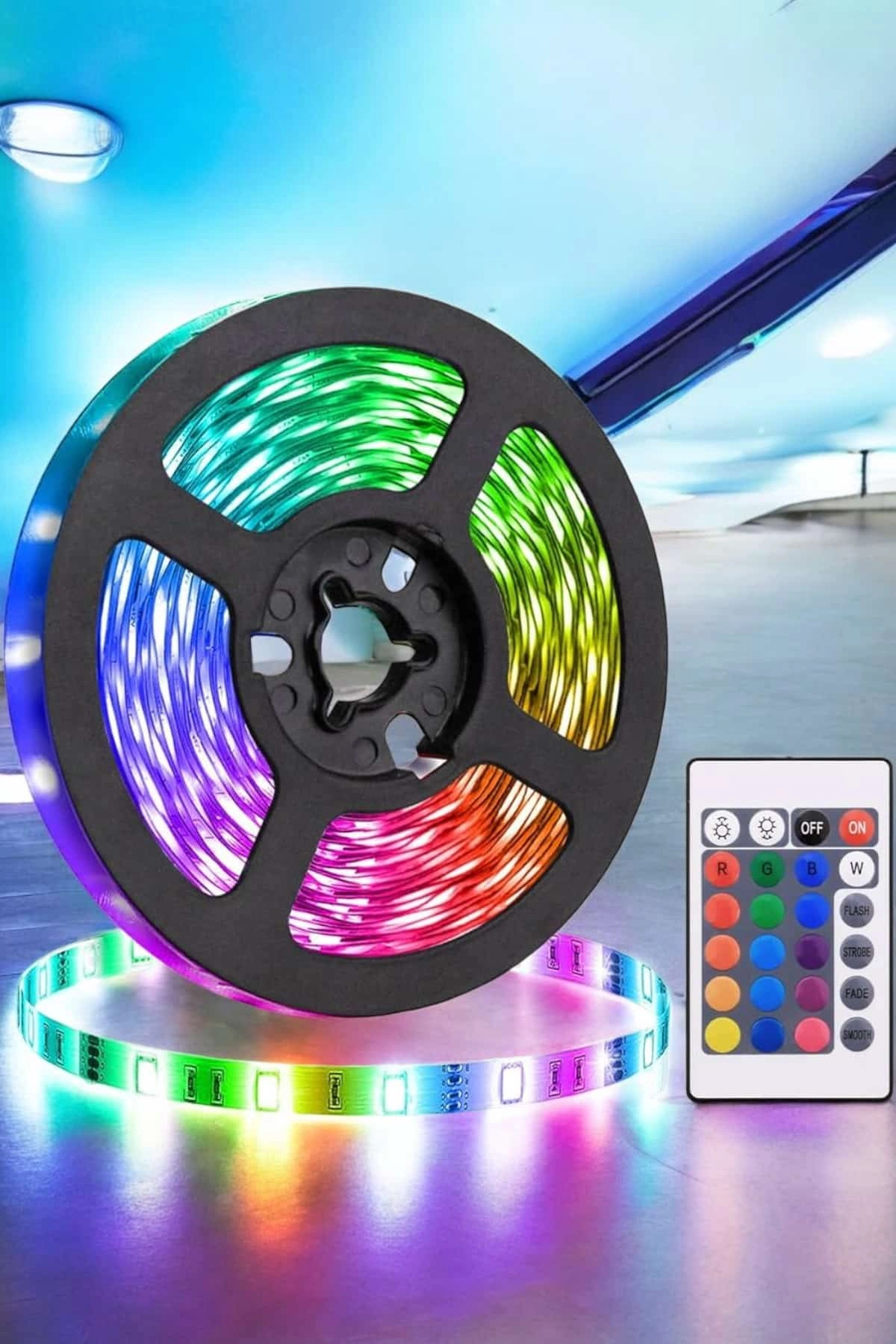 5 Metre Şerit Led RGB Işıklı Kumandalı Güç Adaptörü Her Ortama Uygun