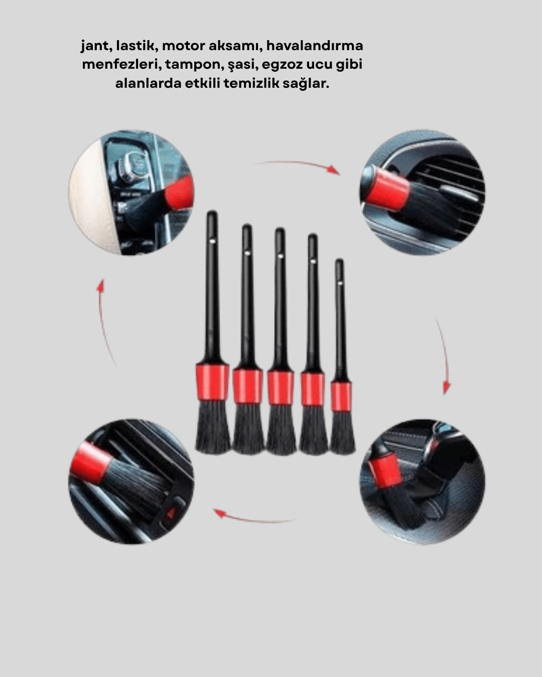 5 Parça Detay Temizlik Fırçası Seti Jant Motor Havalandırma İç Dış Temizlik