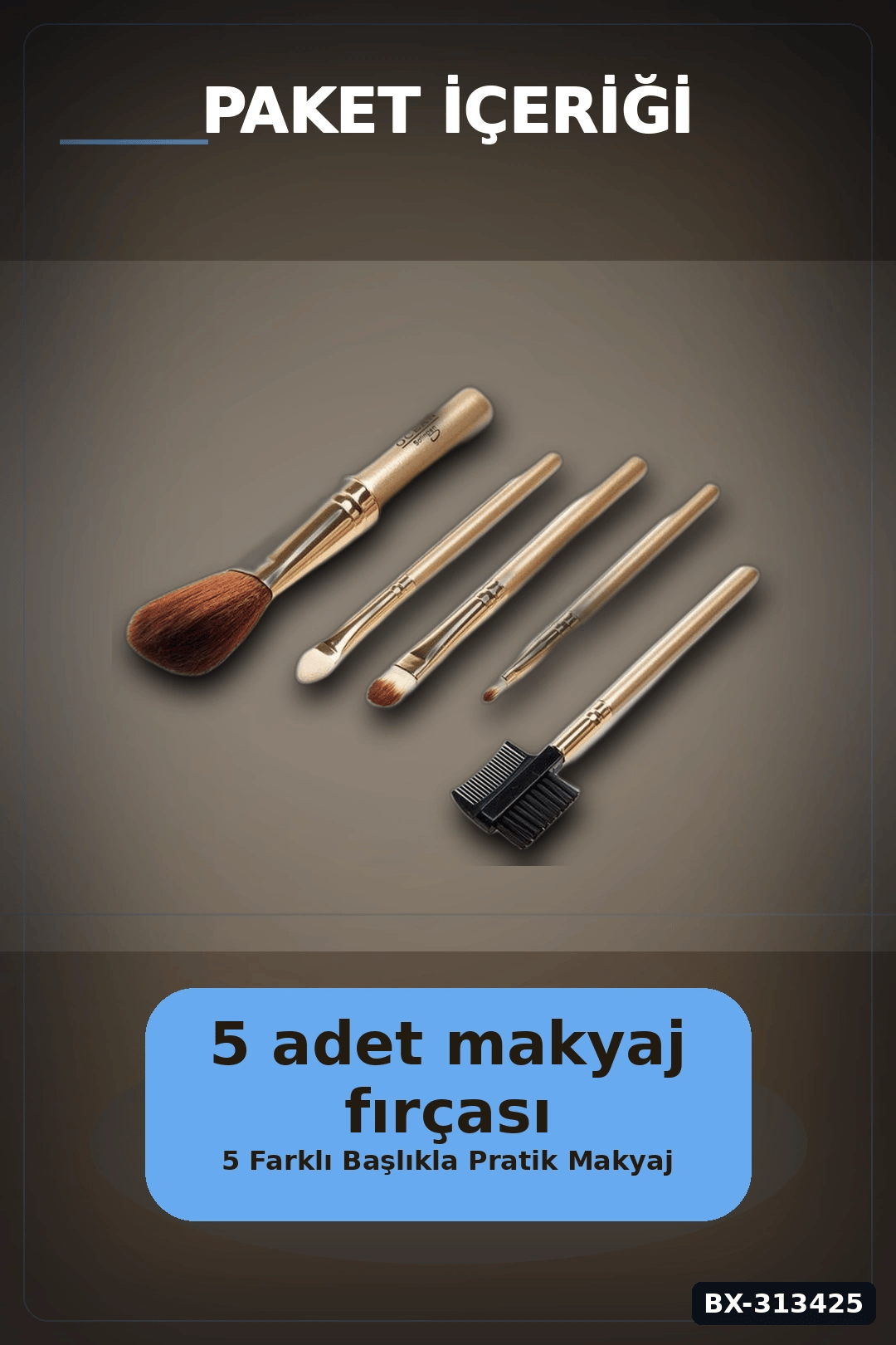 5 Parça Profesyonel Makyaj Fircasi Seti - Sarı Renk Kozmetik Far Allik Fondoten Fircasi BX-313425