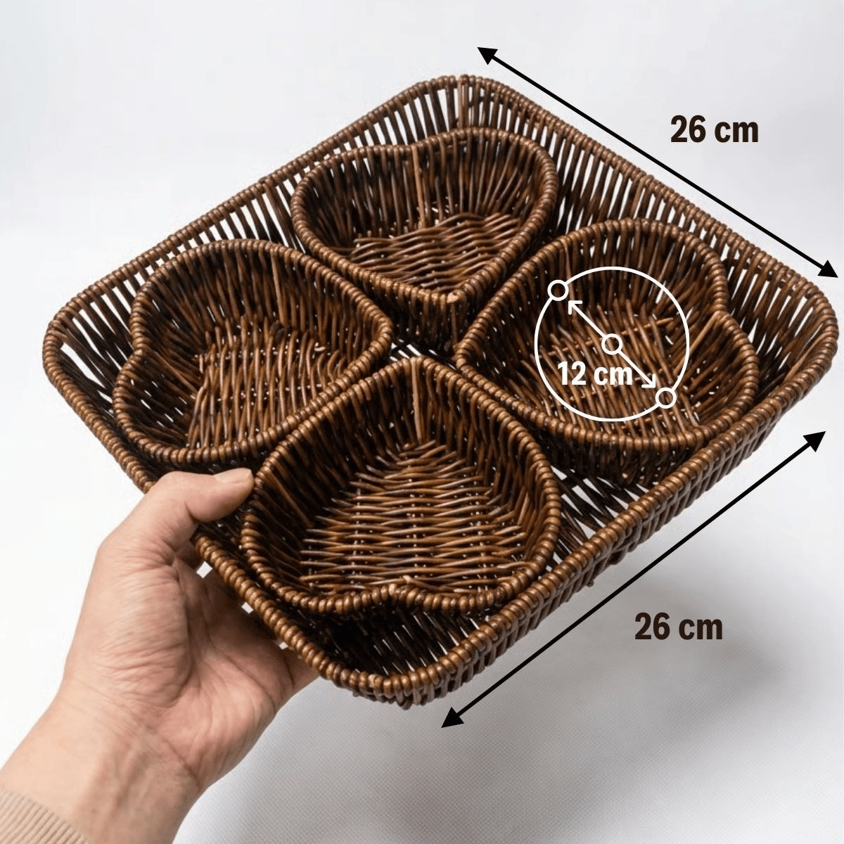 5 Parça,4 Kalp Formlu Plastik Rattan Sunum Ve Kahvaltı Seti-bölmeli Çerezlik Ve Meyvelik-doğal Hasır Görünümlü Tepsi Ve Sunum Tabakları Bx40
