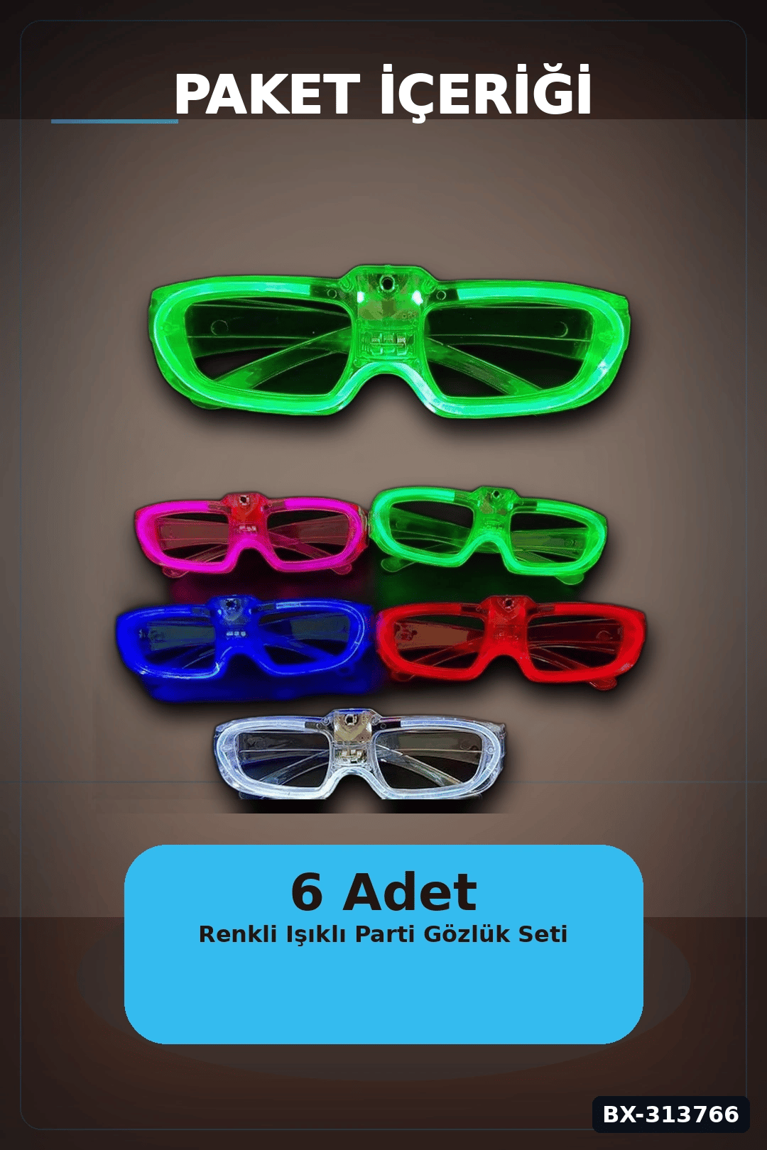 5 Renkli Pilli Led Işıklı Parti Gözlüğü 6 Adet Set - Glow Efektli Gece Aksesuarı BX-313766