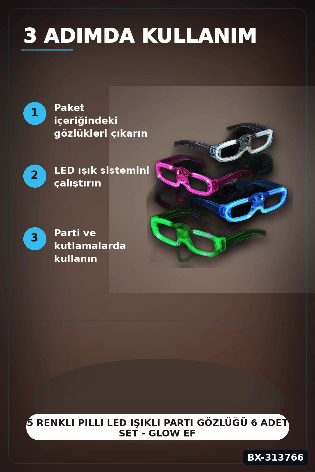 5 Renkli Pilli Led Işıklı Parti Gözlüğü 6 Adet Set - Glow Efektli Gece Aksesuarı BX-313766
