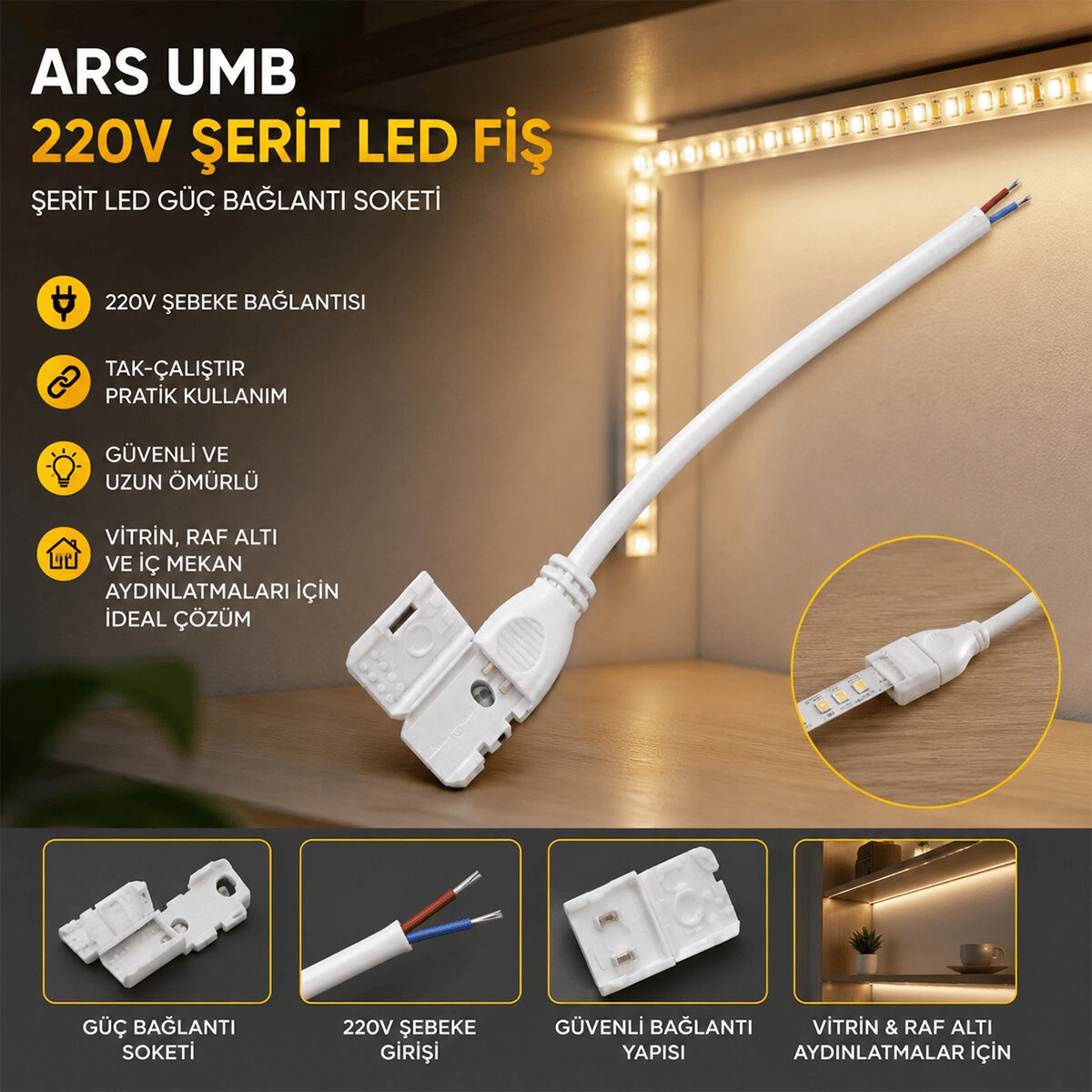 50 Adet 220 V Şerit Led Fiş Umb Bx40