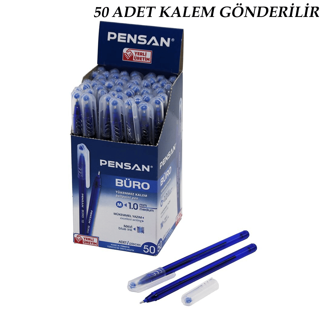 50 Adet Pensan Büro Mavi Tükenmez Kalem M-medium - 1.0mm Uç Bx40
