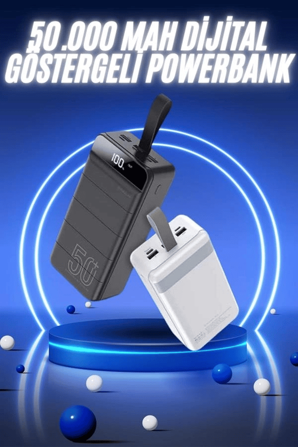 50.000 Mah Powerbank Turbo Hızlı Led Göstergeli Android İOS Uyumlu Taşınabilir Askılı