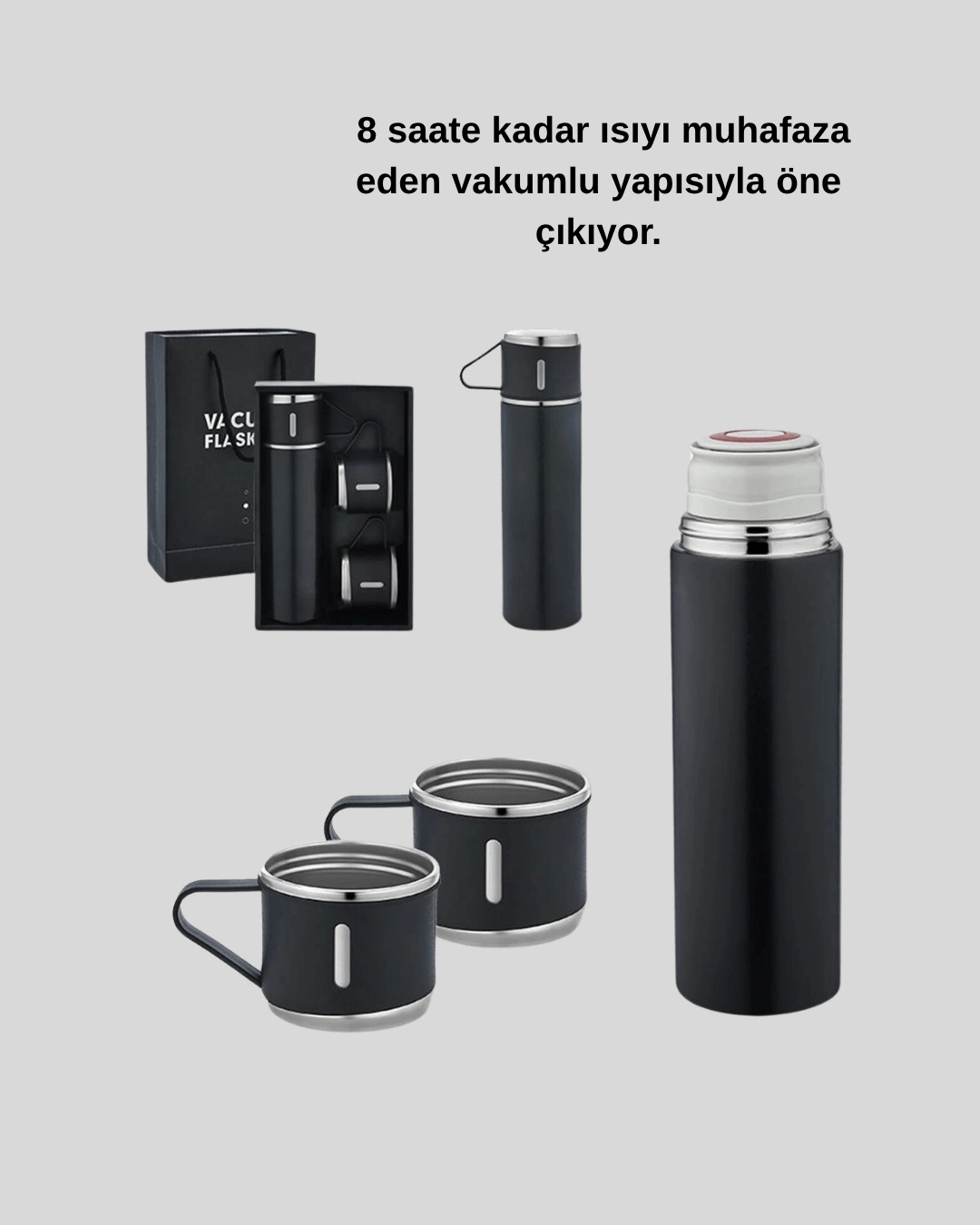 500 ml Paslanmaz Çelik Termos Seti – Sızdırmaz, Vakumlu, Isı Koruma Özellikli, Taşınabilir Termos