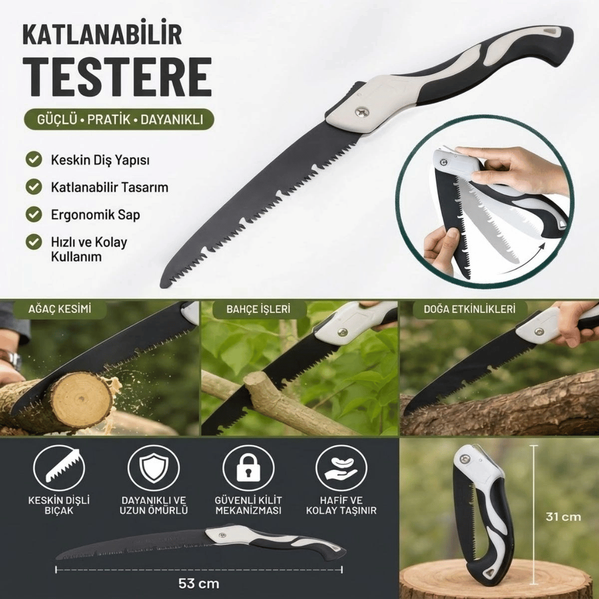 53 Cm Katlanır Pelikan Testere, Büyük Boy, El Testeresi, Katlanabilir Budama Ve Kesim Testeresi, Kamp, Bahçe Ve Ahşap Kesim Testeresi Bx40