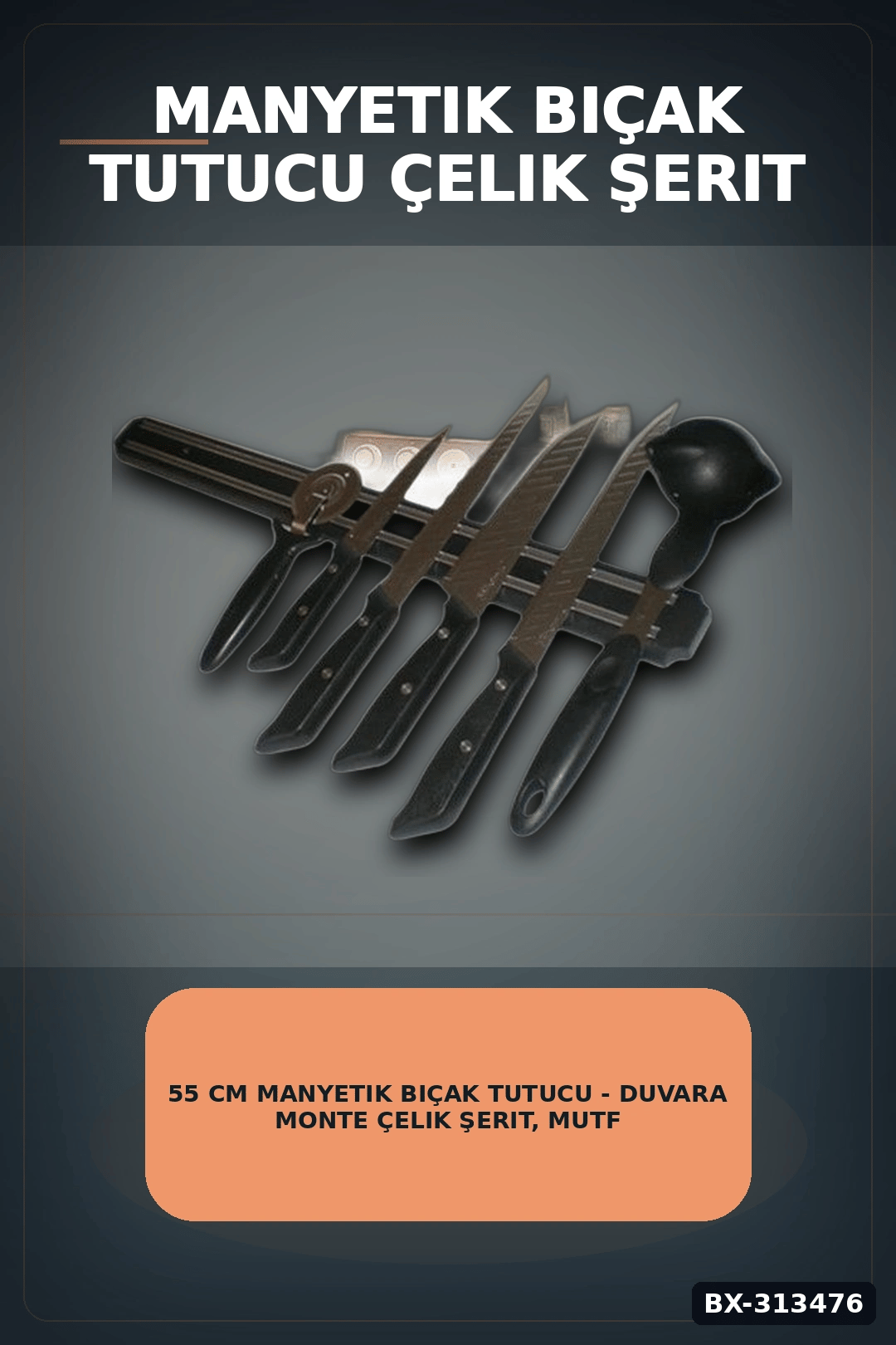 55 Cm Manyetik Bıçak Tutucu - Duvara Monte Çelik Şerit, Mutfak Bıçak Askısı BX-313476