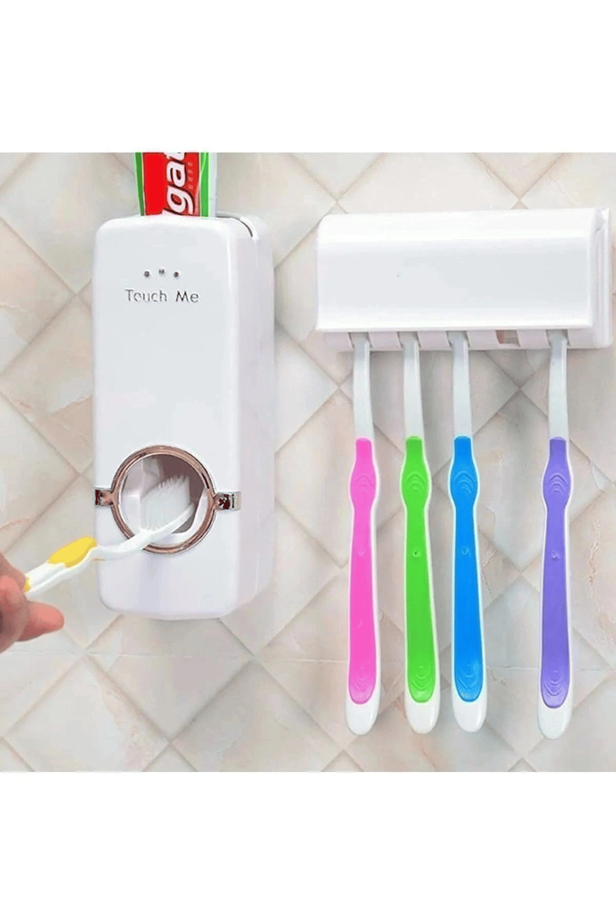 5'li Diş Fırçalık Macun Sıkıcı Seti Duvara Monte Beyaz Hijyenik Pratik Organizer