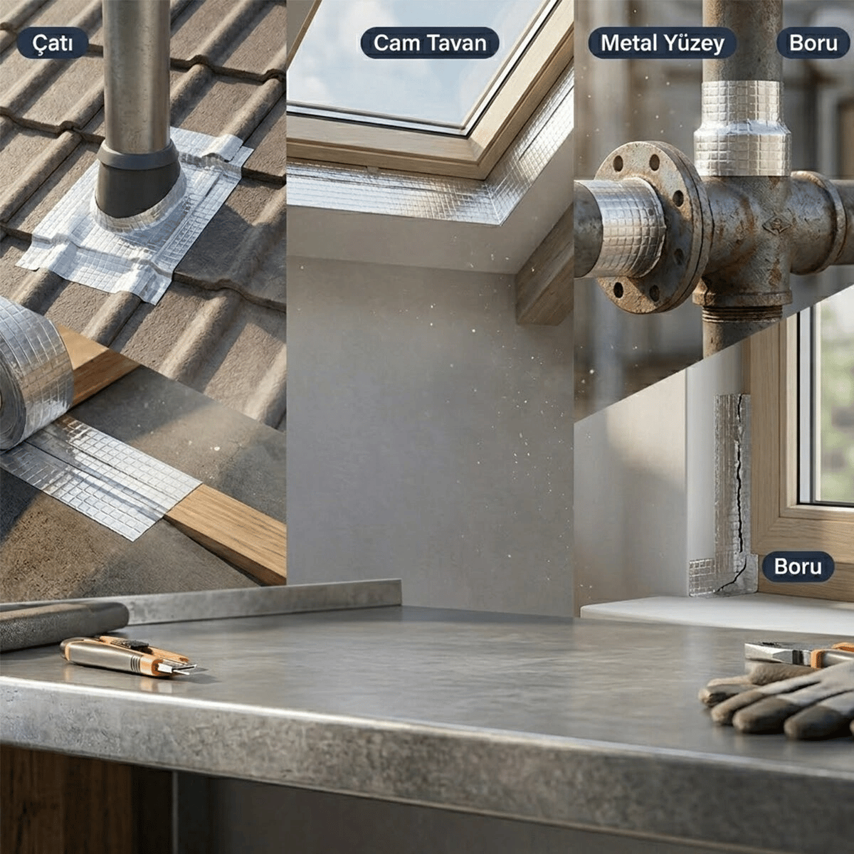 6 Adet 48mmx2mt Su Sızdırmaz Folyo Bant Çatı-cam Tavan-metal Yüzey-pencere - Boru Vb. Bx40
