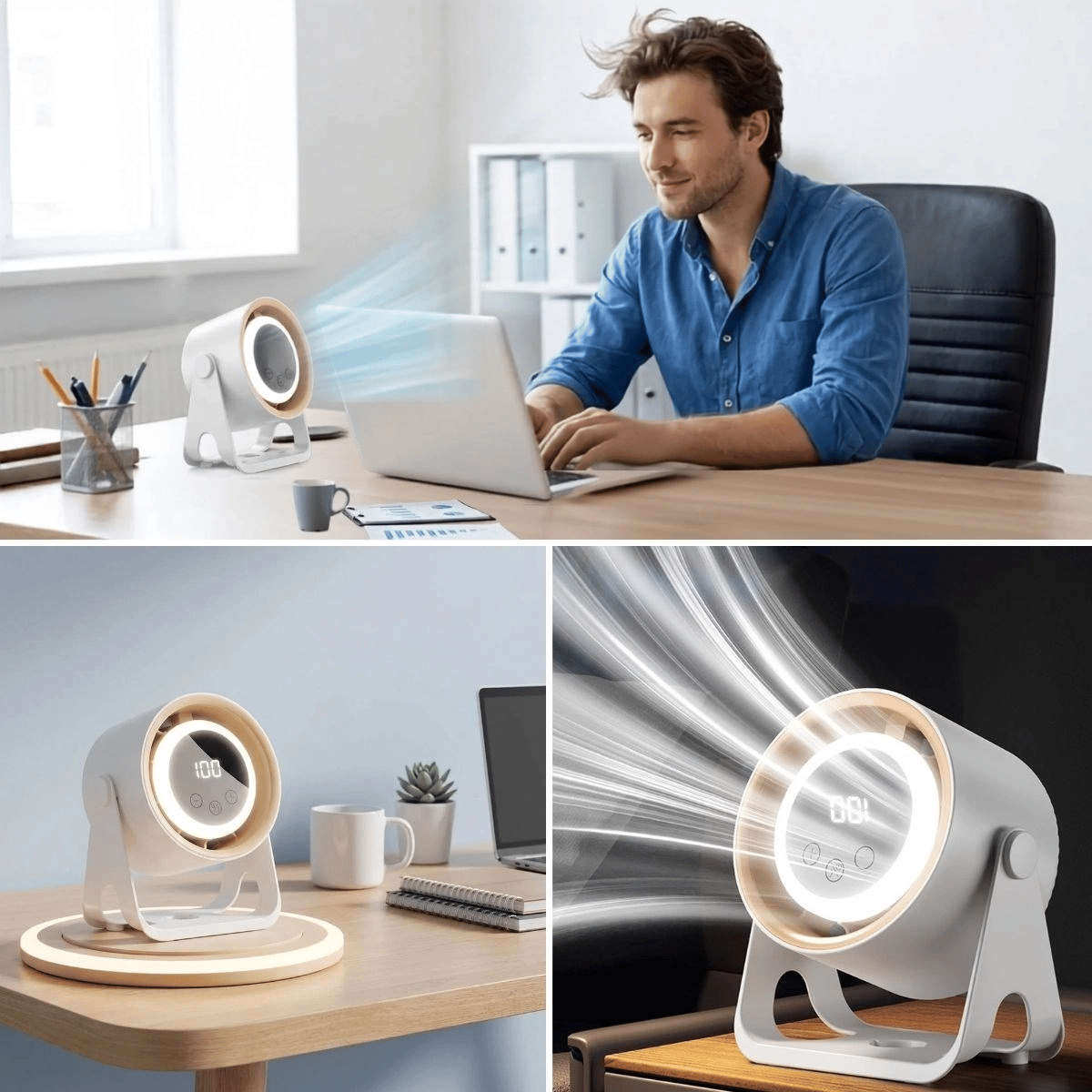 6 Kademeli Şarjlı Masaüstü Fan – Dijital Led Ekranlı, Oynar Başlıklı, Led Işıklı, Askılı Ve Duvara Monte Edilebilir Fan K6 Bx40