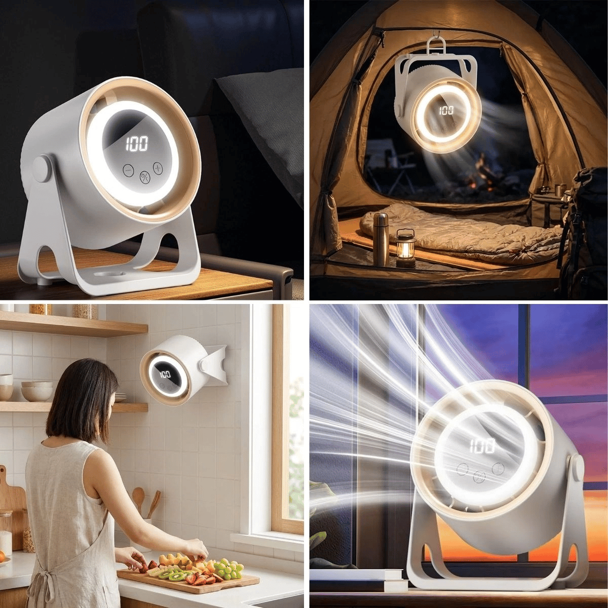 6 Kademeli Şarjlı Masaüstü Fan – Dijital Led Ekranlı, Oynar Başlıklı, Led Işıklı, Askılı Ve Duvara Monte Edilebilir Fan K6 Bx40