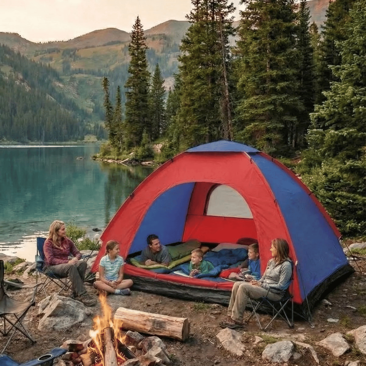 6 Kişilik Manuel Kurulum Kamp Çadırı – Aile, Doğa, Piknik Ve Outdoor Kamp Çadırı 220x250x150 Cm Bx40