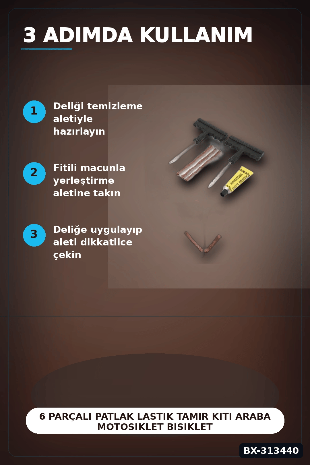 6 Parçalı Patlak Lastik Tamir Kiti Araba Motosiklet Bisiklet Onarım Seti BX-313440