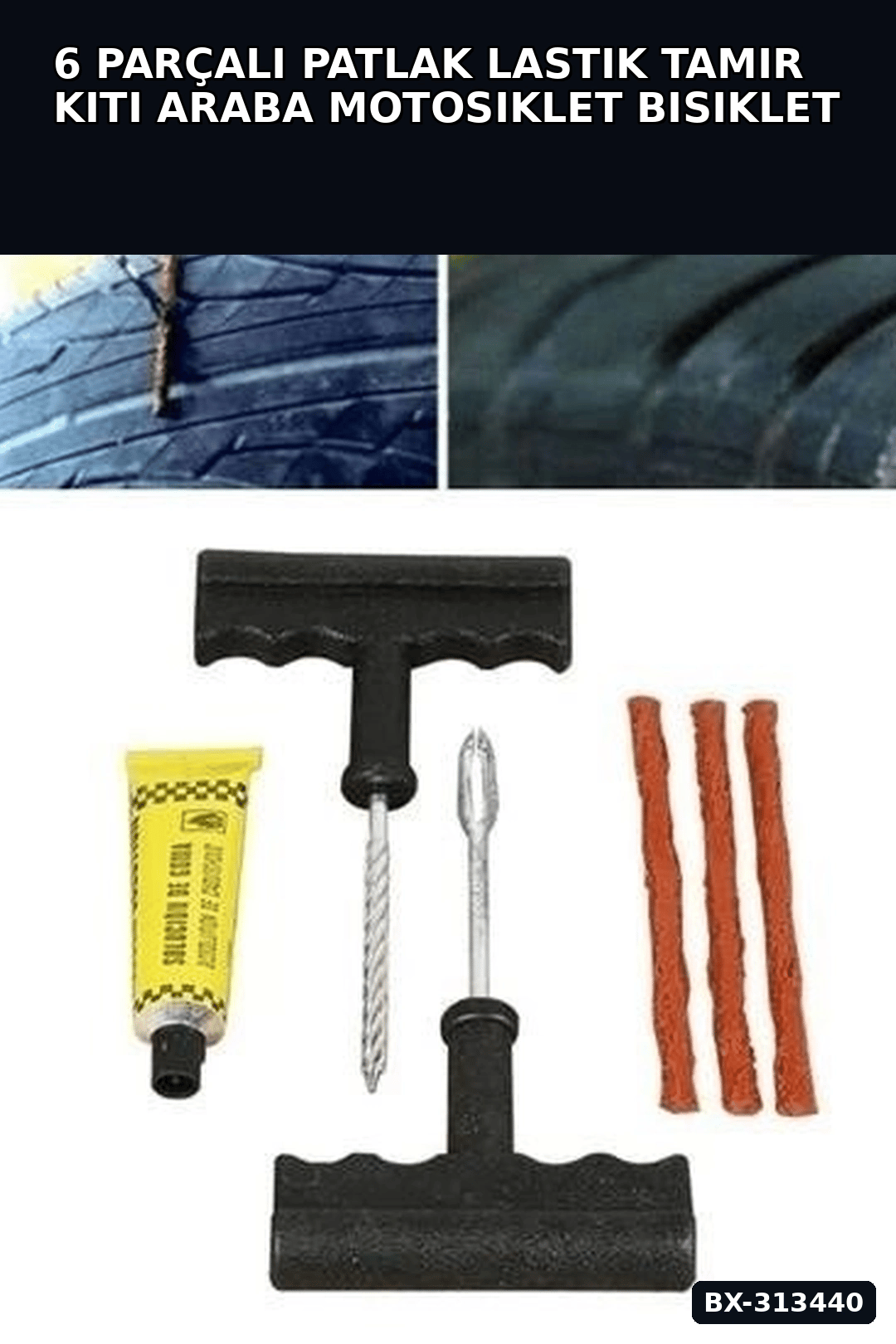6 Parçalı Patlak Lastik Tamir Kiti Araba Motosiklet Bisiklet Onarım Seti BX-313440