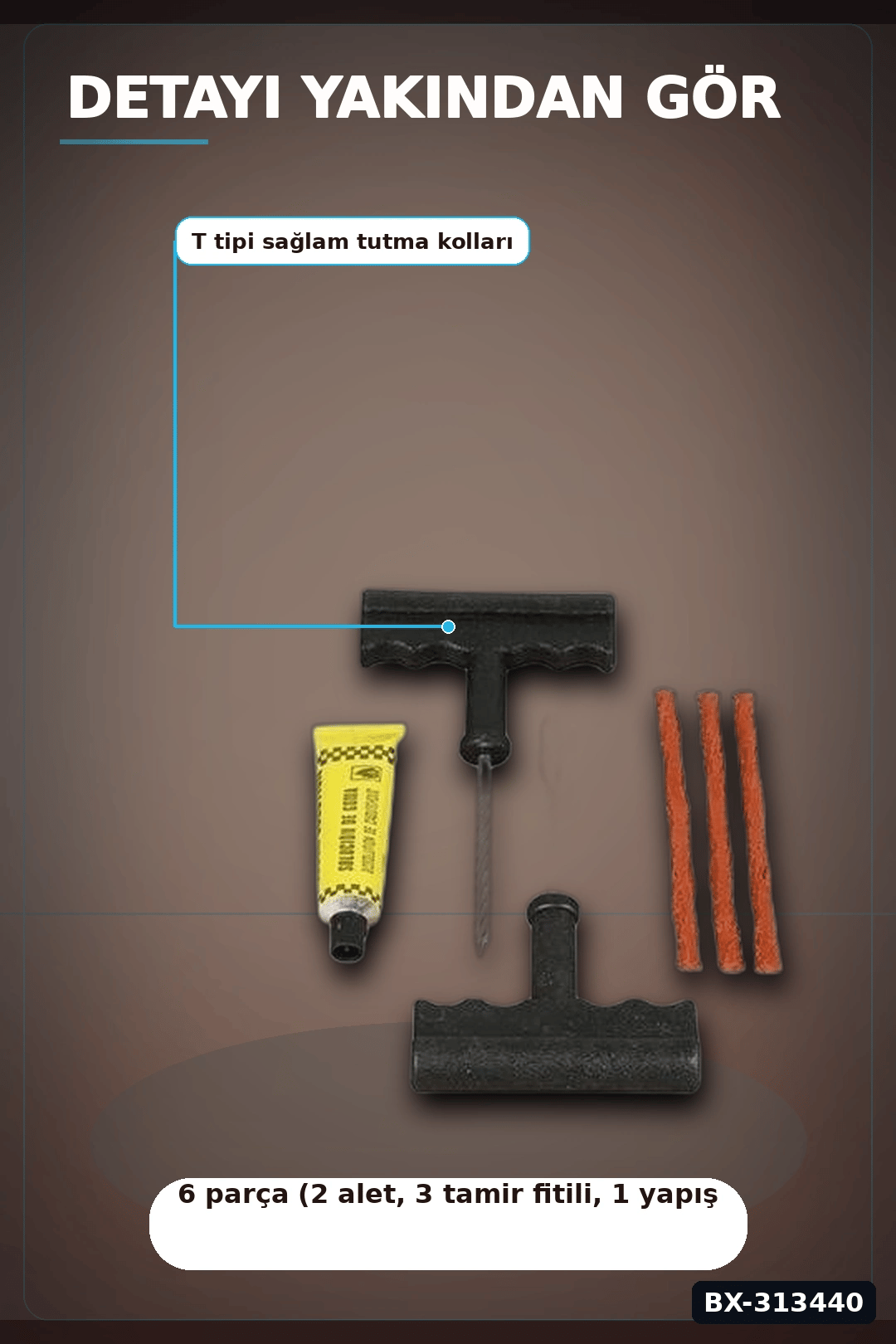 6 Parçalı Patlak Lastik Tamir Kiti Araba Motosiklet Bisiklet Onarım Seti BX-313440