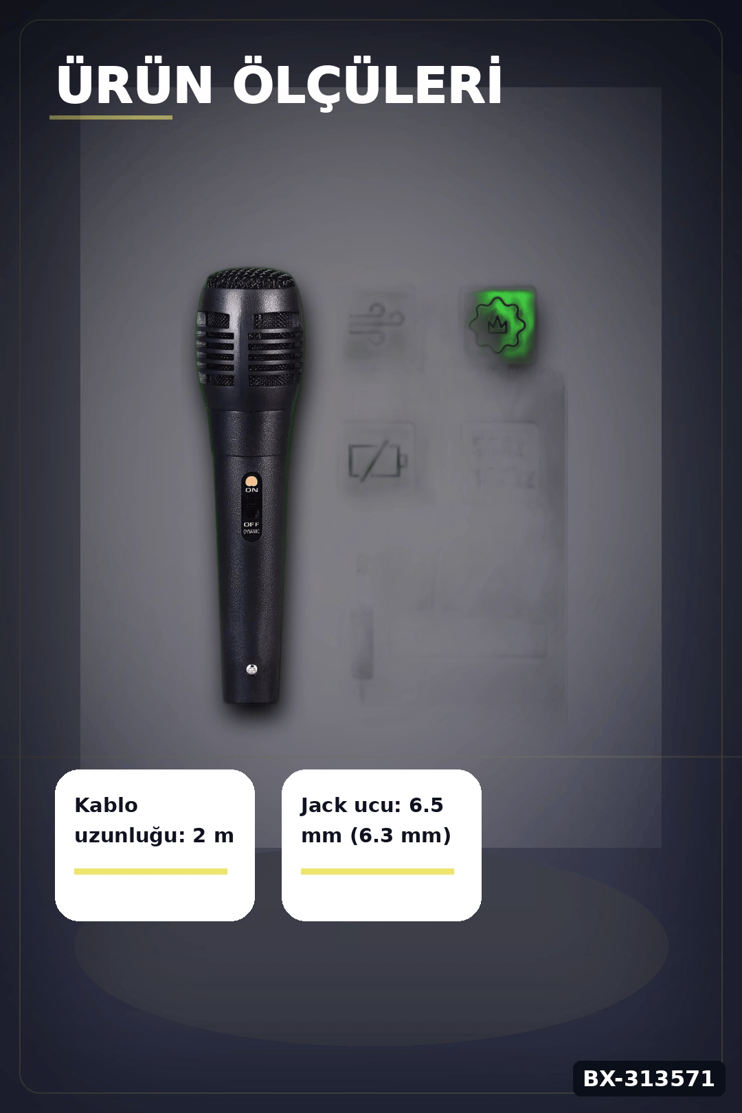 6.5 Mm Jack Kablolu Karaoke Mikrofonu Tekli Paket Standart Model Ses Sistemi Icin BX-313571