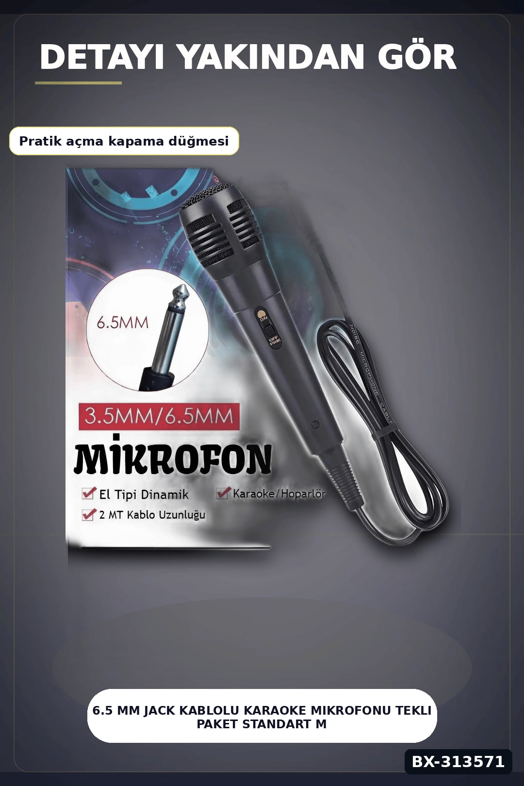 6.5 Mm Jack Kablolu Karaoke Mikrofonu Tekli Paket Standart Model Ses Sistemi Icin BX-313571