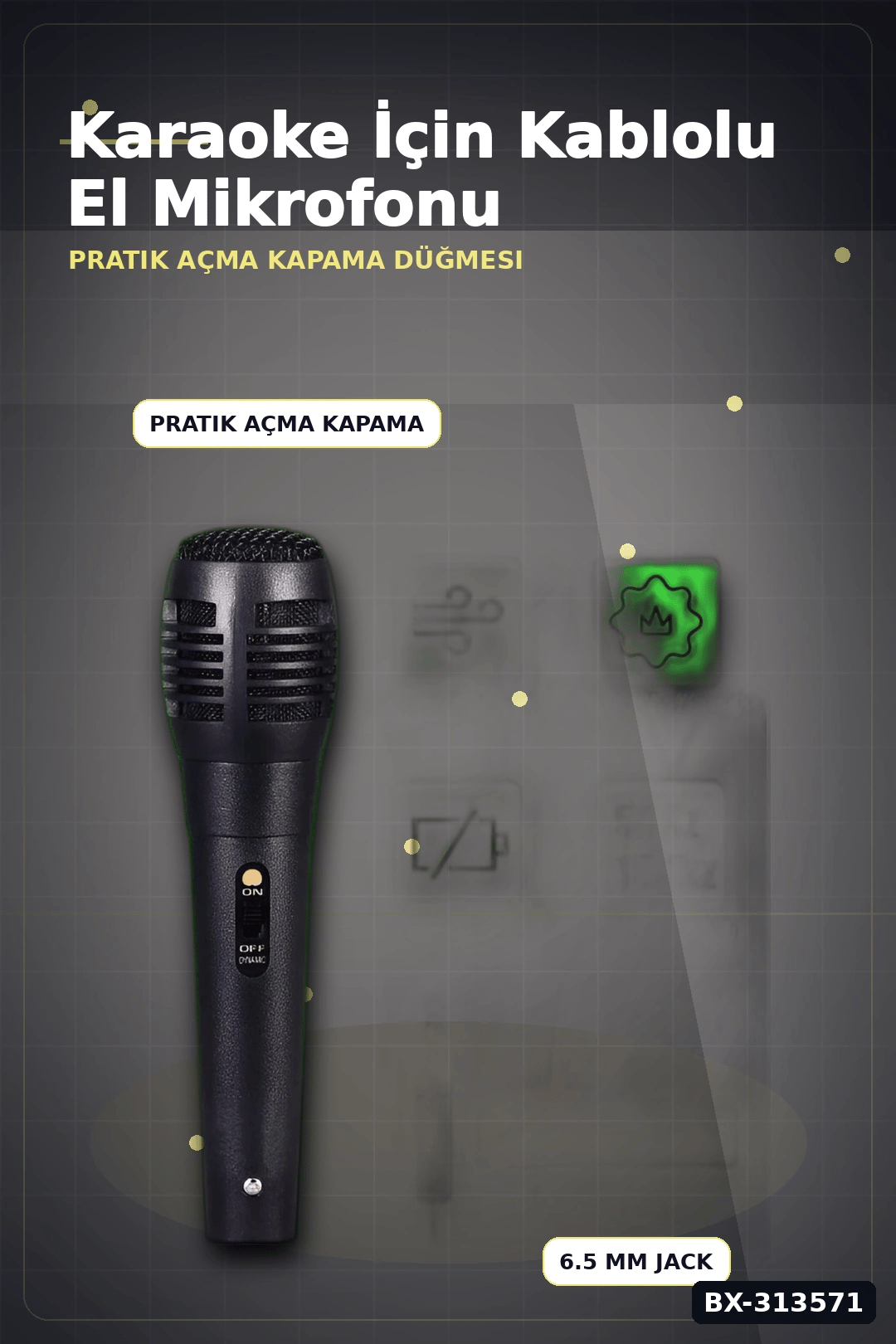 6.5 Mm Jack Kablolu Karaoke Mikrofonu Tekli Paket Standart Model Ses Sistemi Icin BX-313571