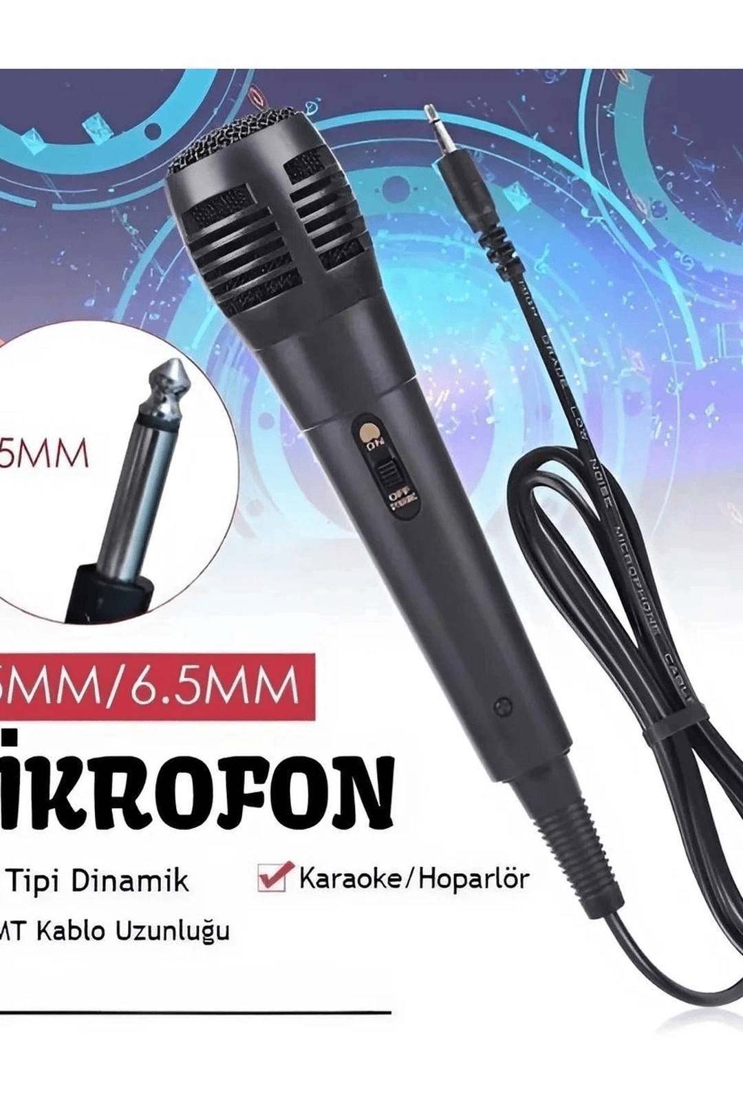 6.5 Mm Jack Kablolu Karaoke Mikrofonu Tekli Paket Standart Model Ses Sistemi Icin BX-313571