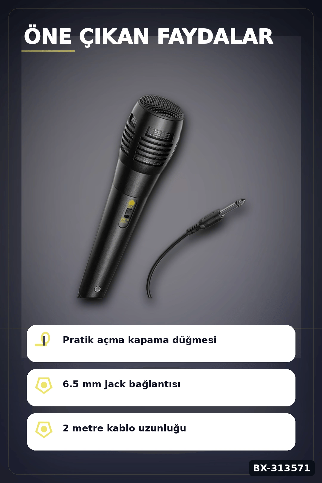 6.5 Mm Jack Kablolu Karaoke Mikrofonu Tekli Paket Standart Model Ses Sistemi Icin BX-313571