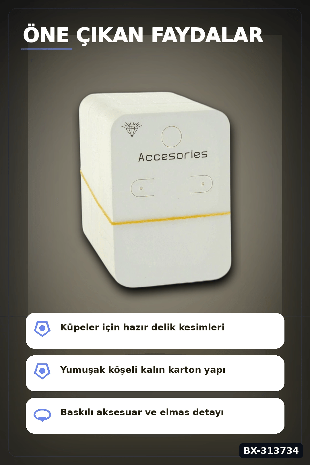 6.5x9 cm Dikdörtgen Kalın Kupe Kartı 100 Adet Paket - Bijuteri Sergileme BX-313734