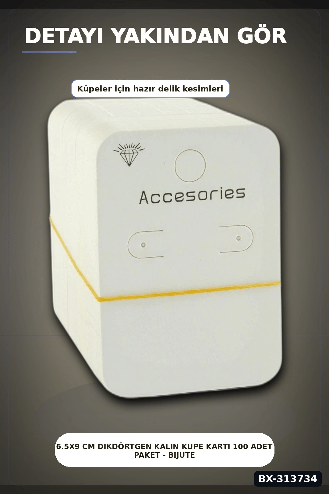 6.5x9 cm Dikdörtgen Kalın Kupe Kartı 100 Adet Paket - Bijuteri Sergileme BX-313734