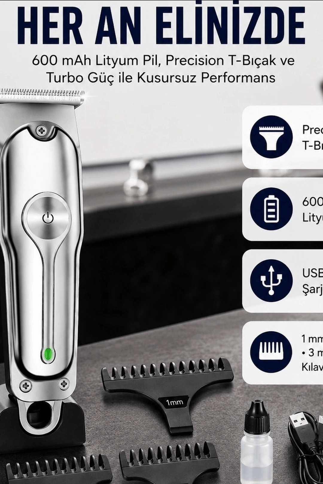 600 Mah Lityum Pil 3 Taraklı Tıraş Makinesi Lazer Epilasyon Öncesi Kısaltma BX-313672