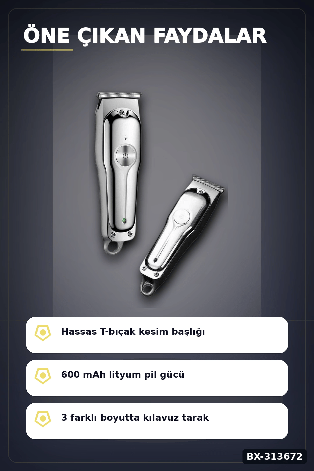 600 Mah Lityum Pil 3 Taraklı Tıraş Makinesi Lazer Epilasyon Öncesi Kısaltma BX-313672