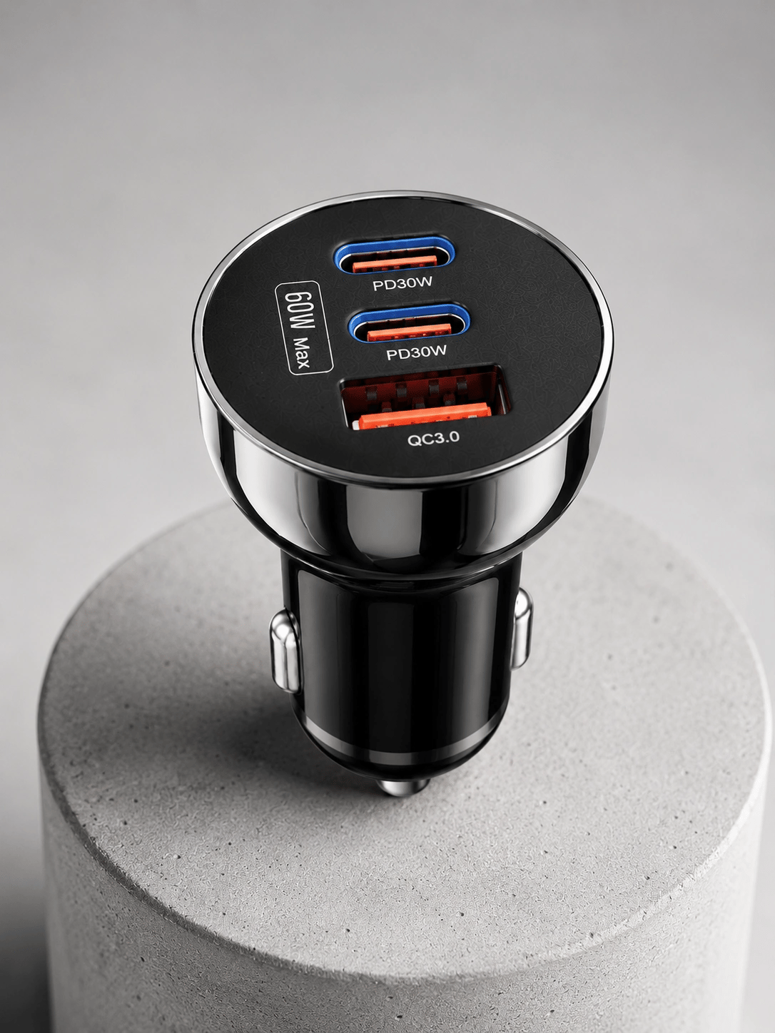 60W Araç İçi Hızlı Şarj Adaptörü Çift USB-C PD ve USB-A QC3.0