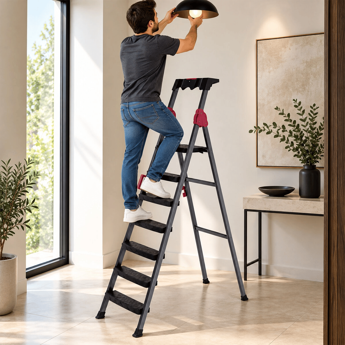 6+1 Basamaklı Metal Merdiven 150kg.taşıma Bx40