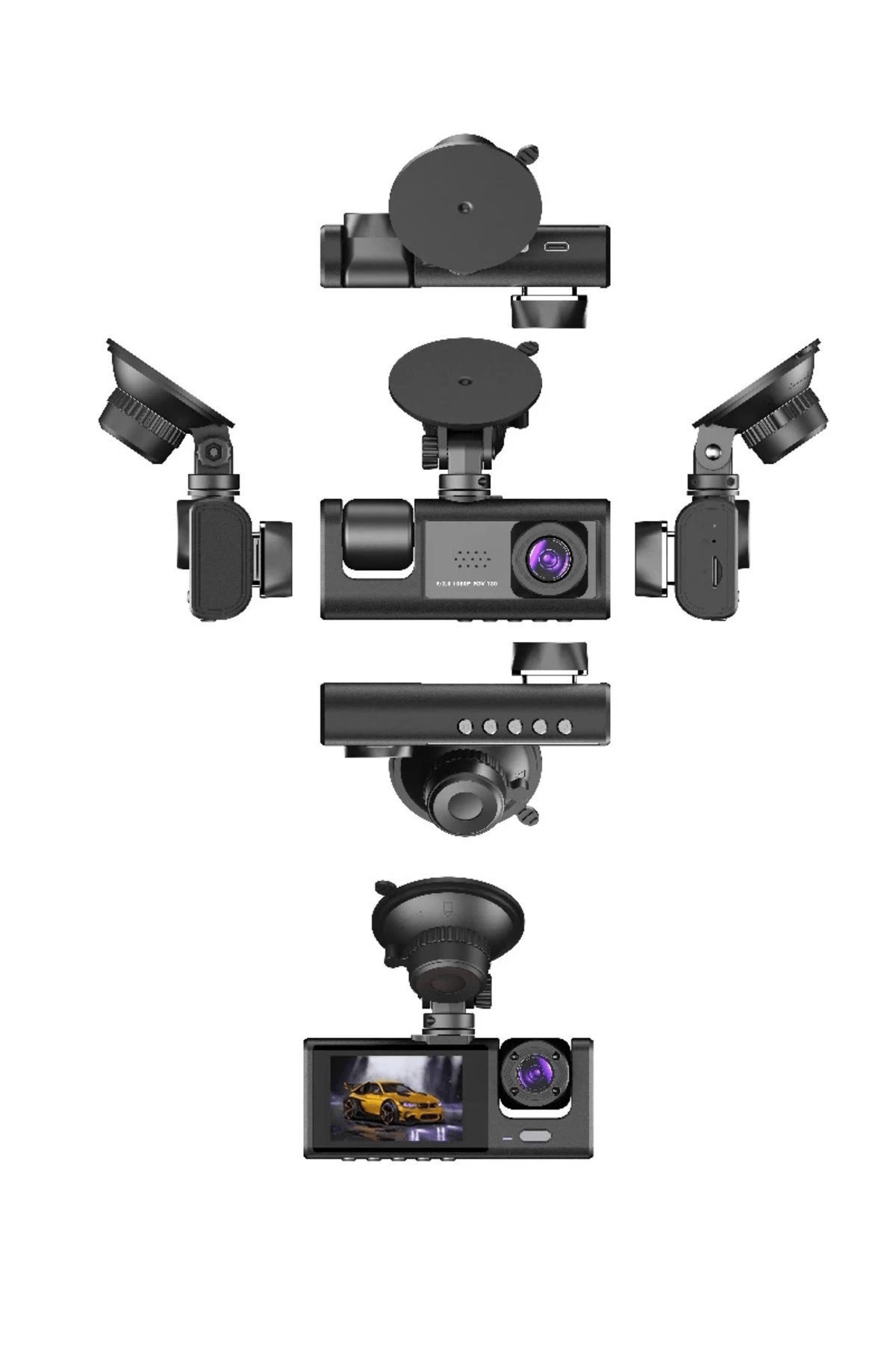 64GB Araç İçi Kamera 3 Kameralı (Yol + Araç İçi+ Arka) FHD Video Kayıt Mikrofonlu Türkçe CC-33
