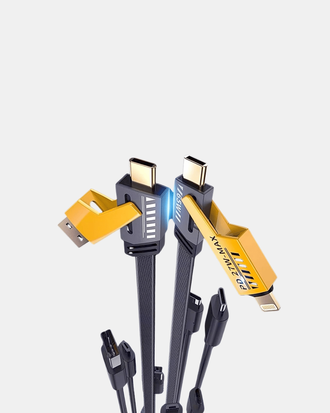 65W Çoklu Şarj Kablosu 4’ü 1 Arada Örgülü Hızlı Veri Aktarım USB-C USB-A