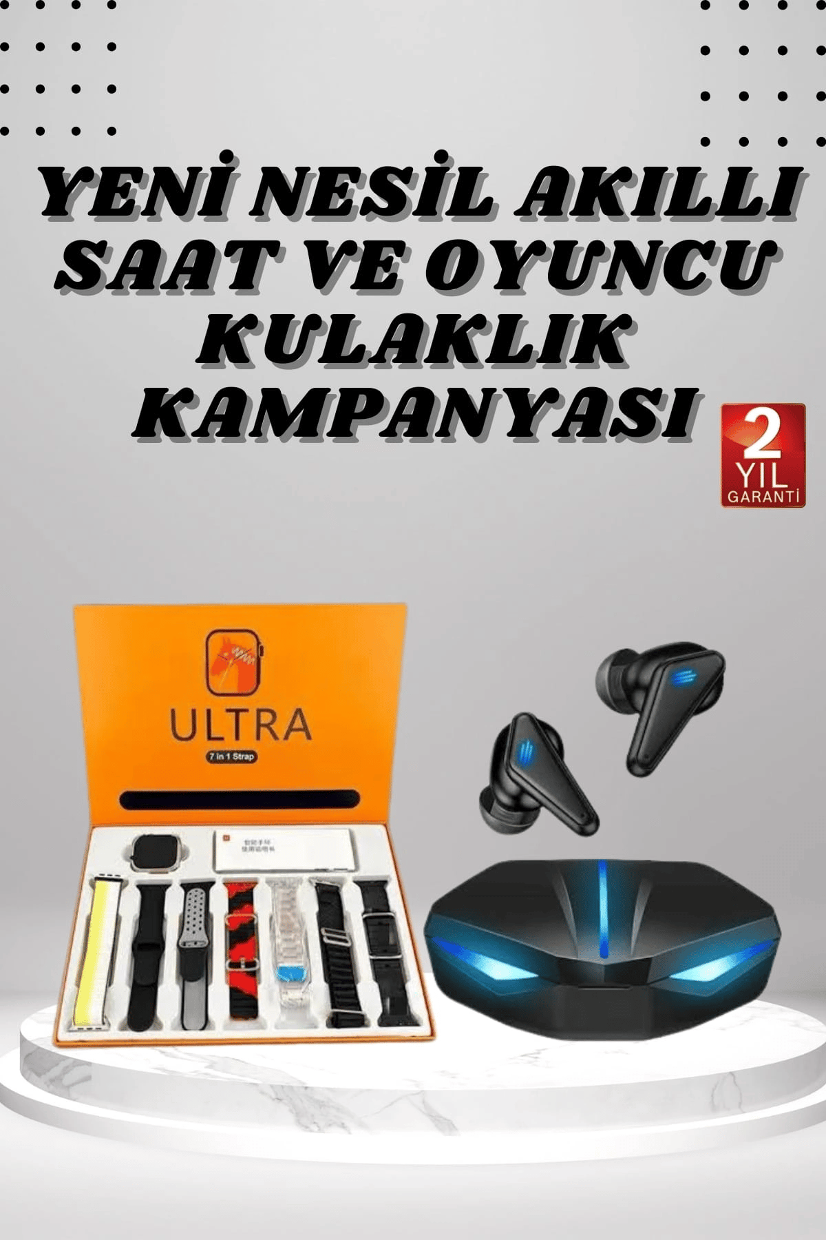 7 Kordonlu Akıllı Saat Ve Oyuncu Kulaklığı ANC Özelliği Kulak İçi Mikrofonlu Sesli Görüşme