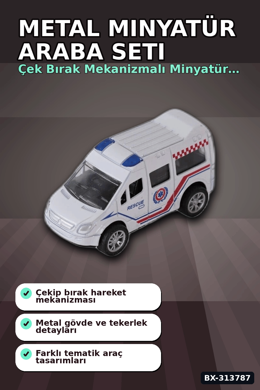 8 cm 50'li Çek Bırak Metal Minyatür Araba Seti - R1018 Oyuncak Koleksiyon BX-313787