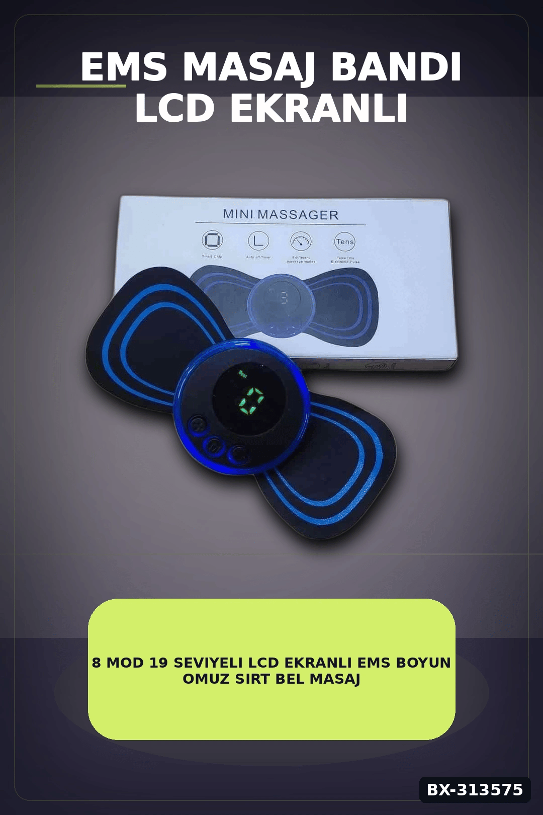 8 Mod 19 Seviyeli LCD Ekranlı EMS Boyun Omuz Sırt Bel Masaj Bandı USB Şarjlı BX-313575